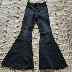 Black Flare Wide Leg Jeans with Vintage Appeal